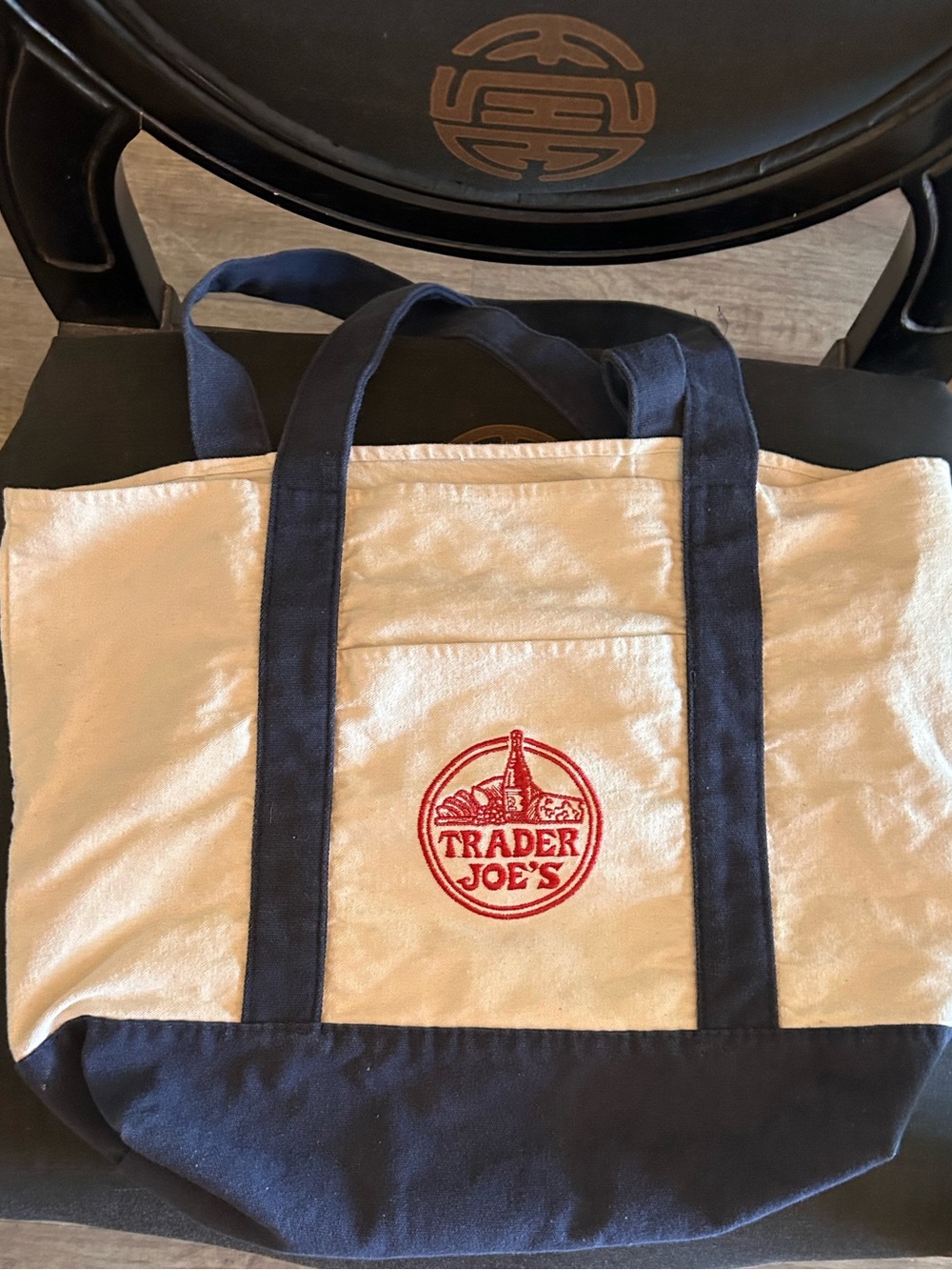 Vintage Trader Joe’s Bag Cotton Basic Style Navy Large Classic Logo Nautical